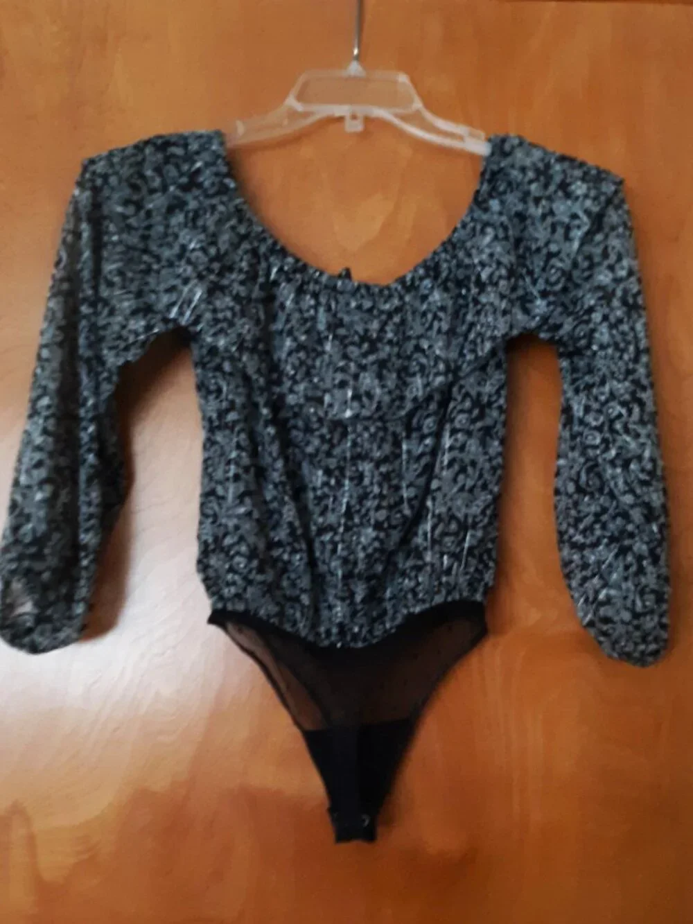 Abercrombie & Fitch Bodysuit Blouse Puffy Sheer Sleeves Ruffled Collar